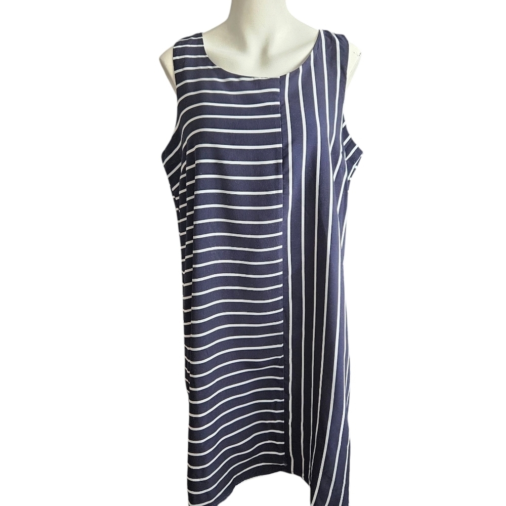 Olive & Oak Navy Stripe Shift‎ Dress Size 12 Nautical Coastal Preppy